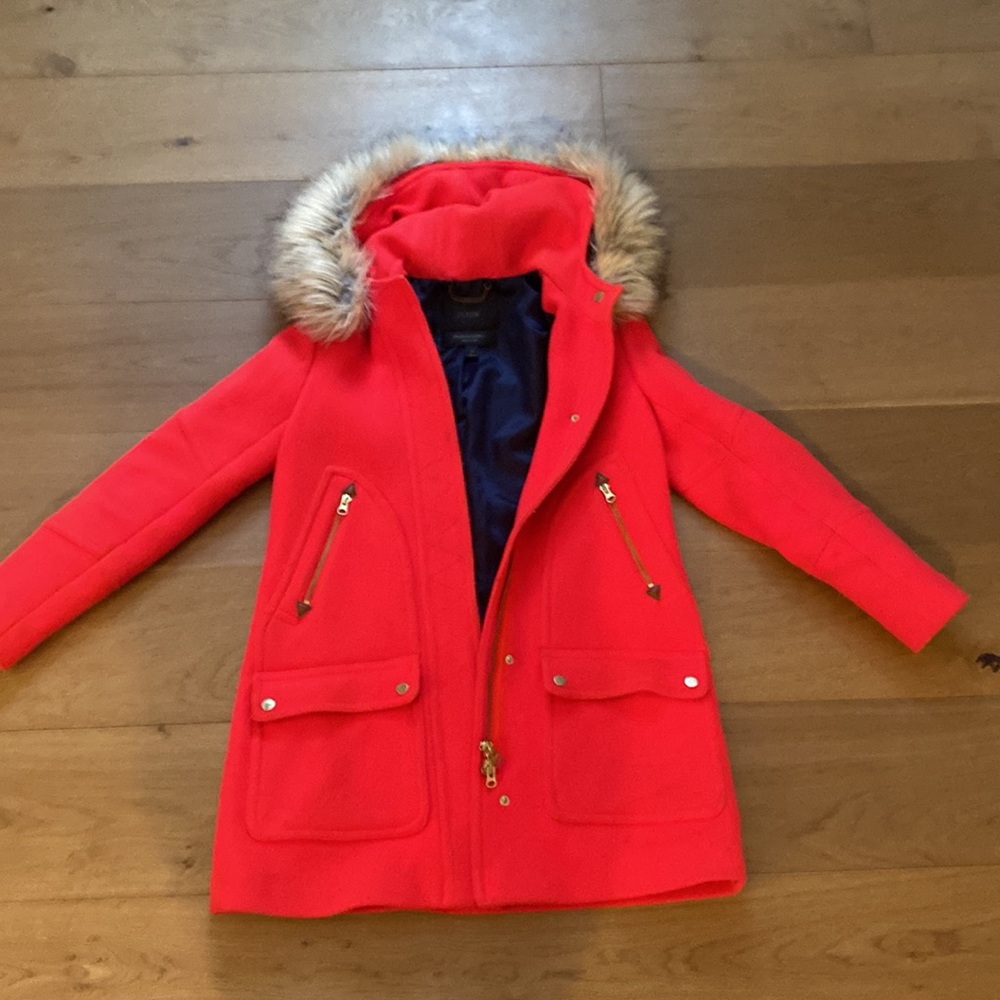 J. crew red chateau parka in Italian stadium-cloth